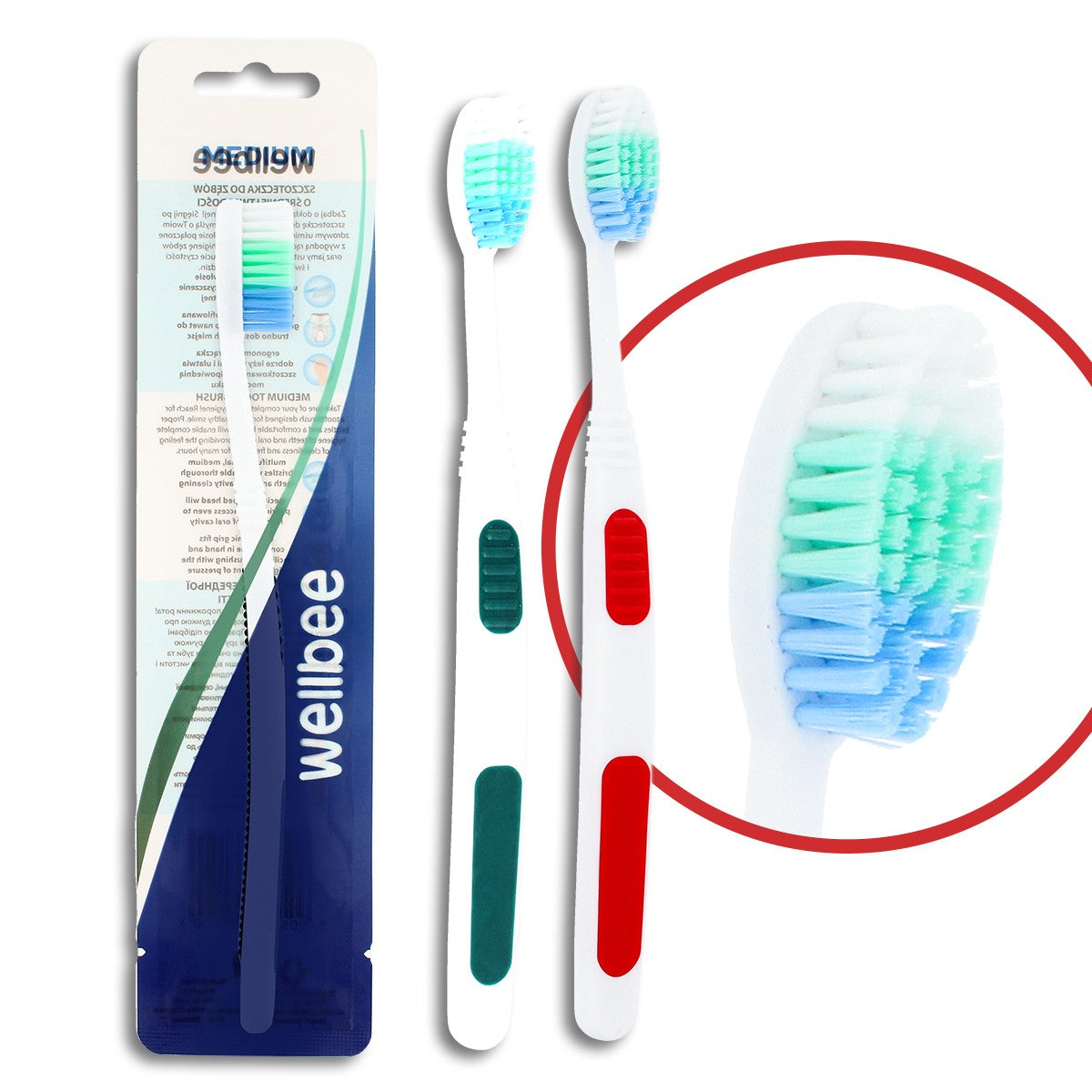 WELLBEE Adult toothbrush with medium hardness (foil 3) - mix of colors 1pc | Vaistine1.lt