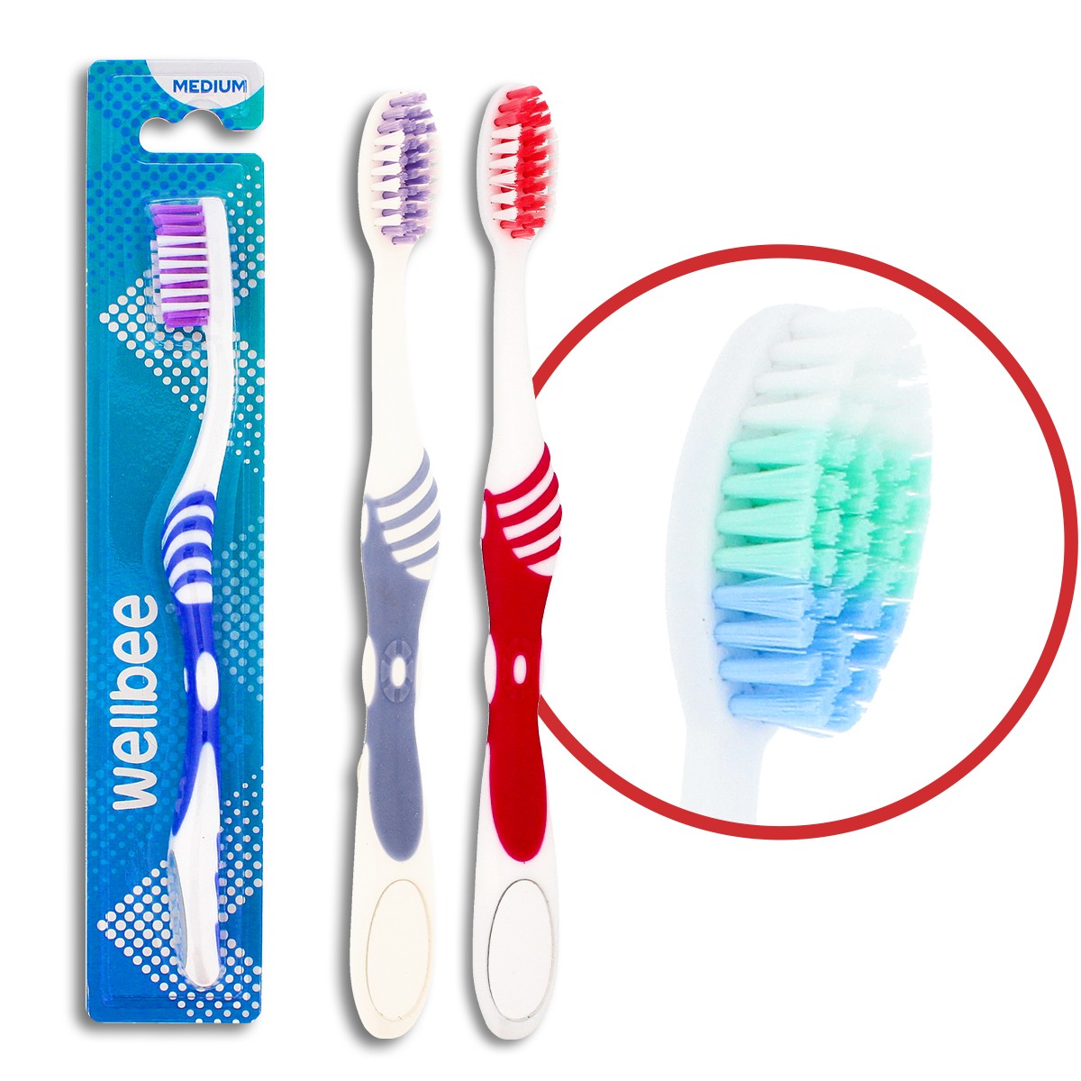 WELLBEE Adult toothbrush with medium hardness (blister 1) - mix of colors 1pc | Vaistine1.lt