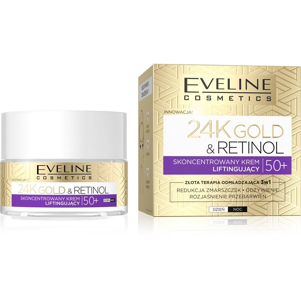 EVELINE 24K Gold & Retinol Concentrated Lifting Cream 50+ for Day and Night 50ml | Vaistine1.lt