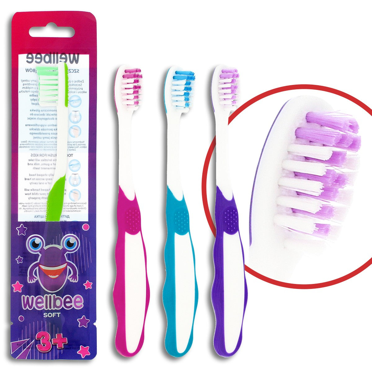 WELLBEE Children's Toothbrush KIDS(3+) Soft (foil) - mix of colors 1pc | Vaistine1.lt