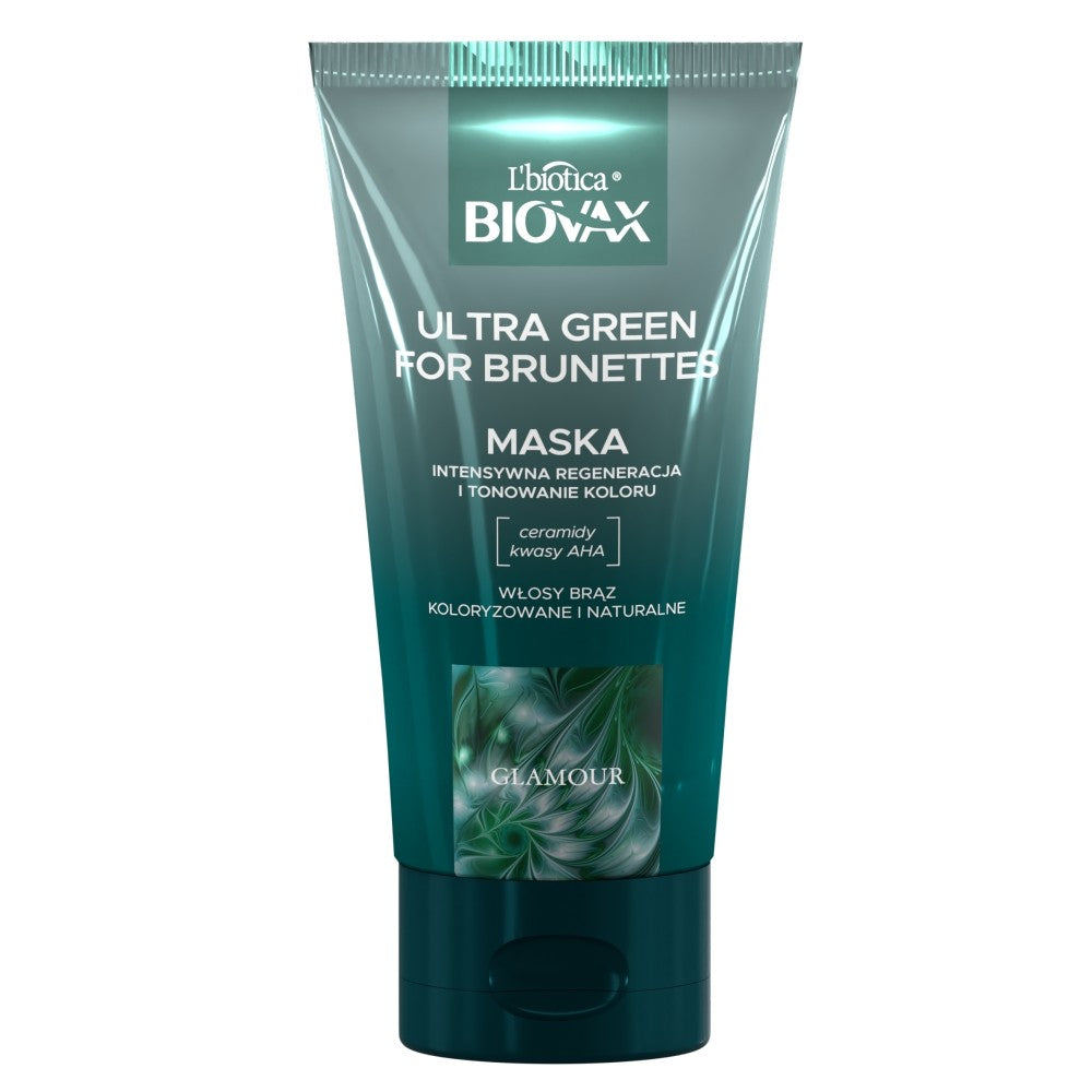 L'BIOTICA Biovax Glamour Ultra Green Mask For Brunettes - for brown (natural and dyed) hair 150ml | Vaistine1.lt