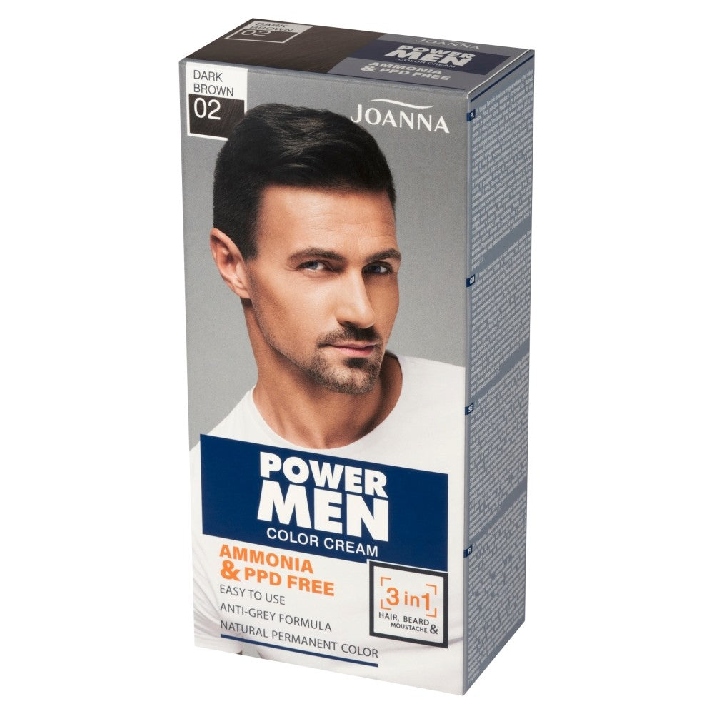 JOANNA Power Men Color Cream Hair Dye 3in1 for Men No. 02 - Dark Brown 100g | Vaistine1.lt