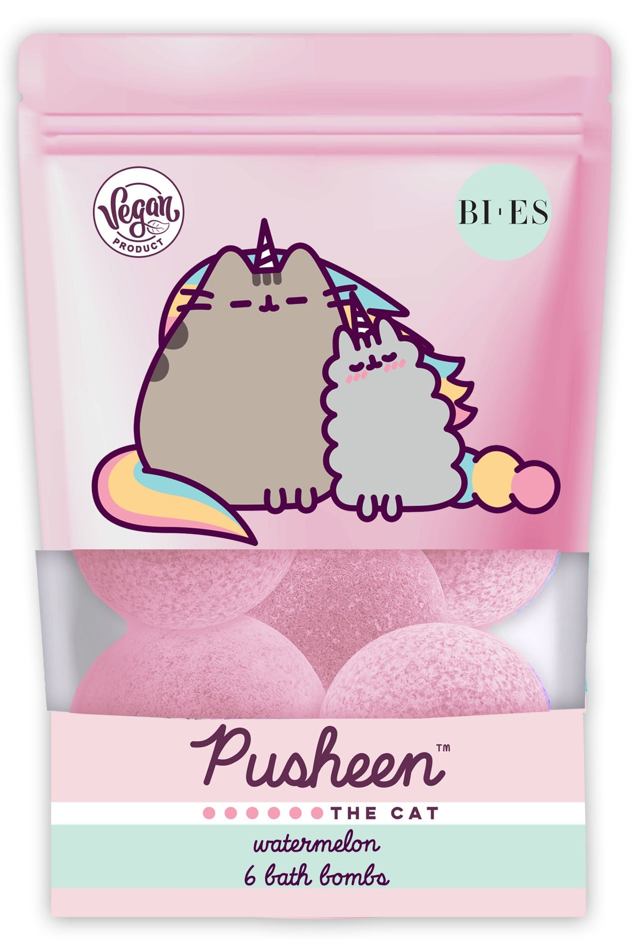 BI-ES Kids Fizzing Bath Balls Pusheen The Cat - Watermelon 1op. | Vaistine1.lt