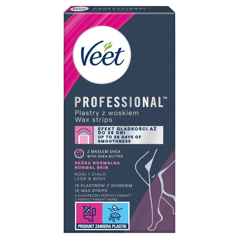 VEET Professional Wax Strips for Body Hair Removal - Normal Skin 1 pack - 12 pieces | Vaistine1.lt