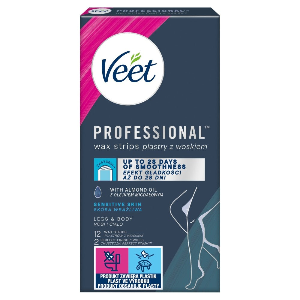 VEET Professional Wax Strips for Body Hair Removal - Sensitive Skin 1 pack - 12 pieces | Vaistine1.lt