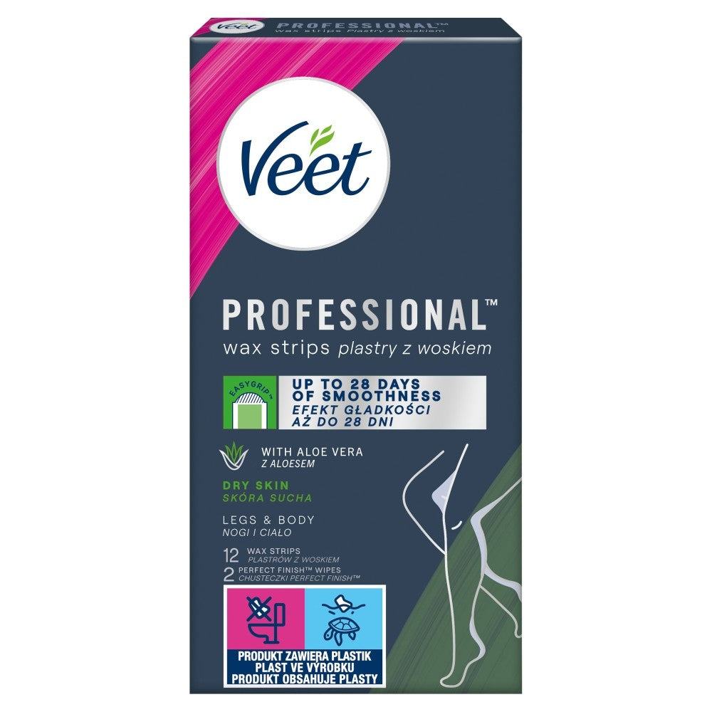 VEET Professional Wax Strips for Body Hair Removal - Dry Skin 1 pack - 12 pieces | Vaistine1.lt