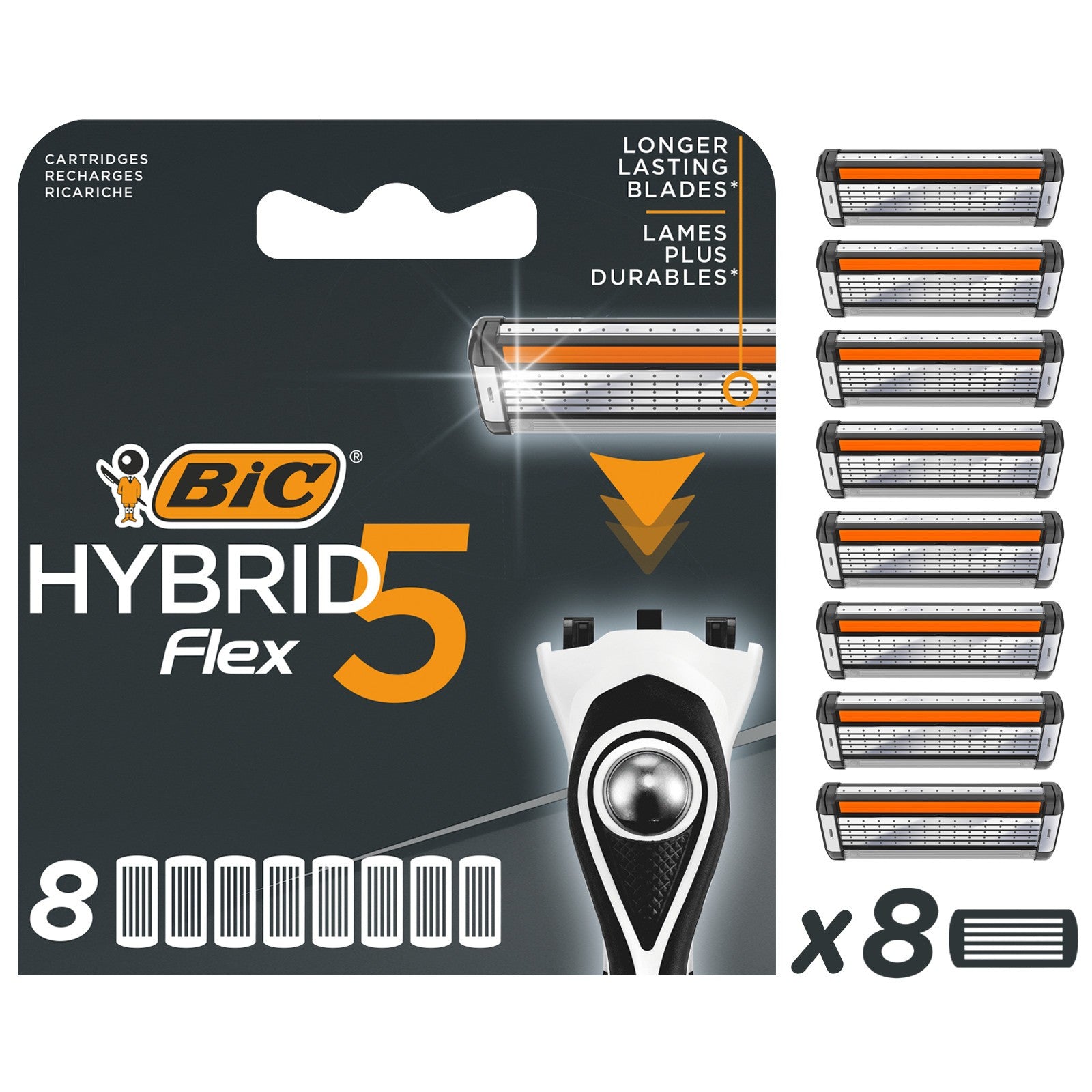 BIC Hybrid Flex 5 Cartridges for razor - blister 1 pack of 8 pieces | Vaistine1.lt