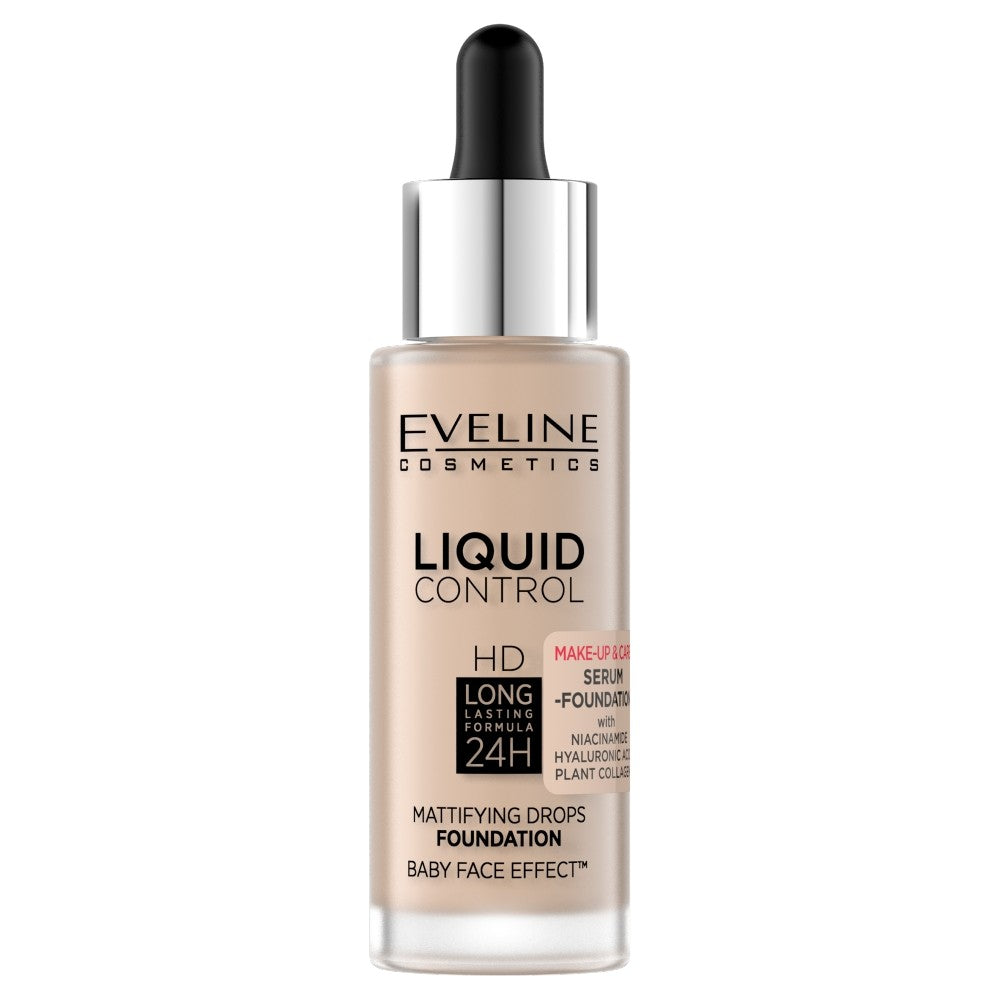 EVELINE Liquid Control HD Mattifying Face Foundation with Niacinamide 010 Light Beige 32 ml | Vaistine1.lt