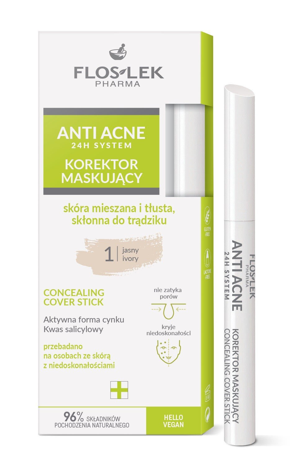 FLOSLEK Anti Acne 24 H System Concealer for mixed and oily skin prone to acne - light 1 | Vaistine1.lt