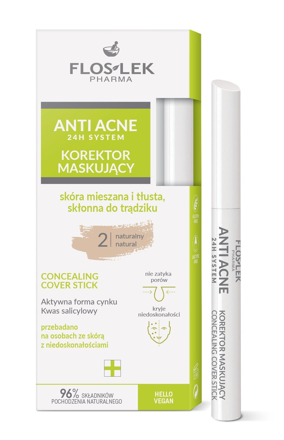 FLOSLEK Anti Acne 24 H System Concealer for mixed and oily skin prone to acne - light 2 | Vaistine1.lt