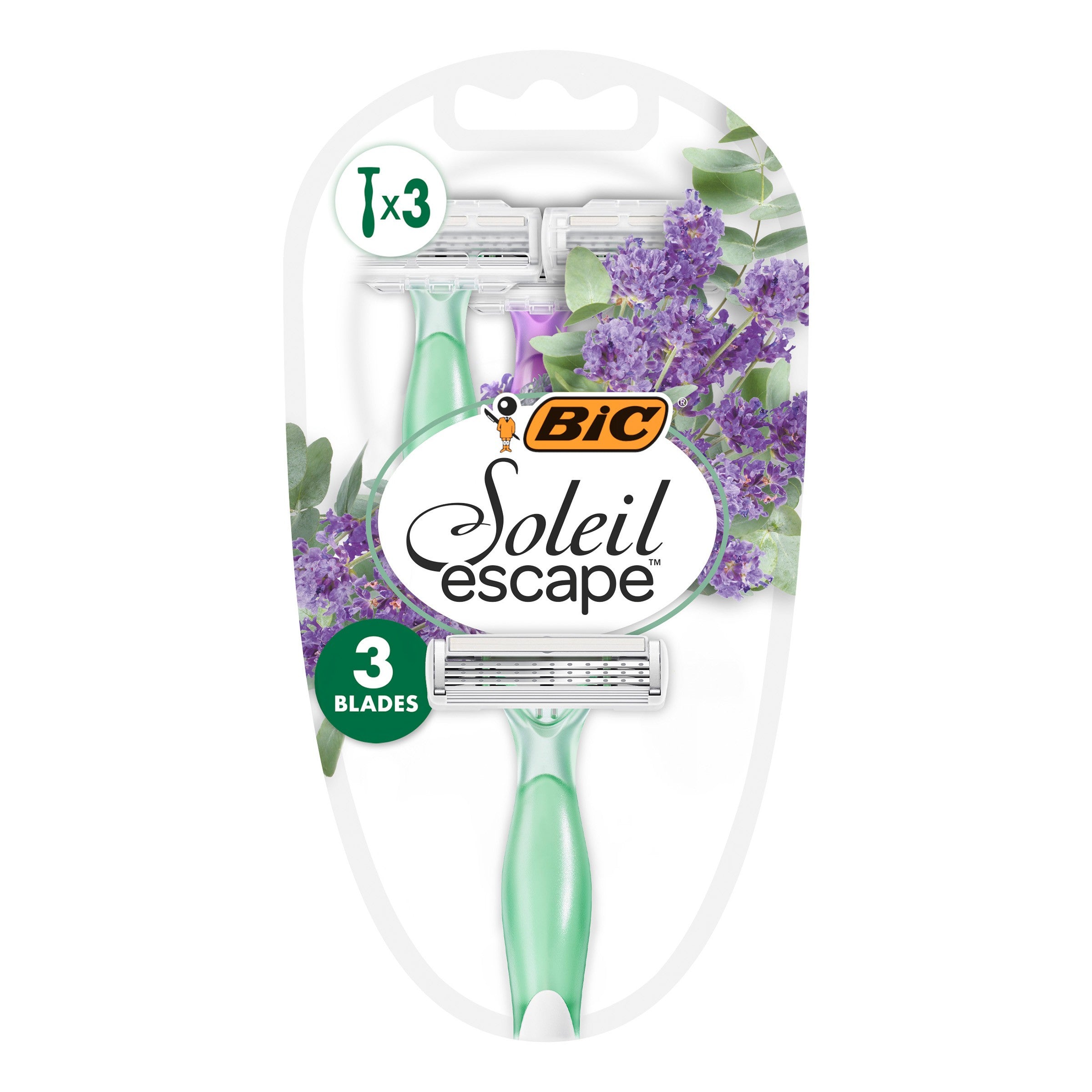 BIC Soleil Escape Women's Razors 3-blade - Lavender & Eucalyptus 1 pack - 3 pieces | Vaistine1.lt