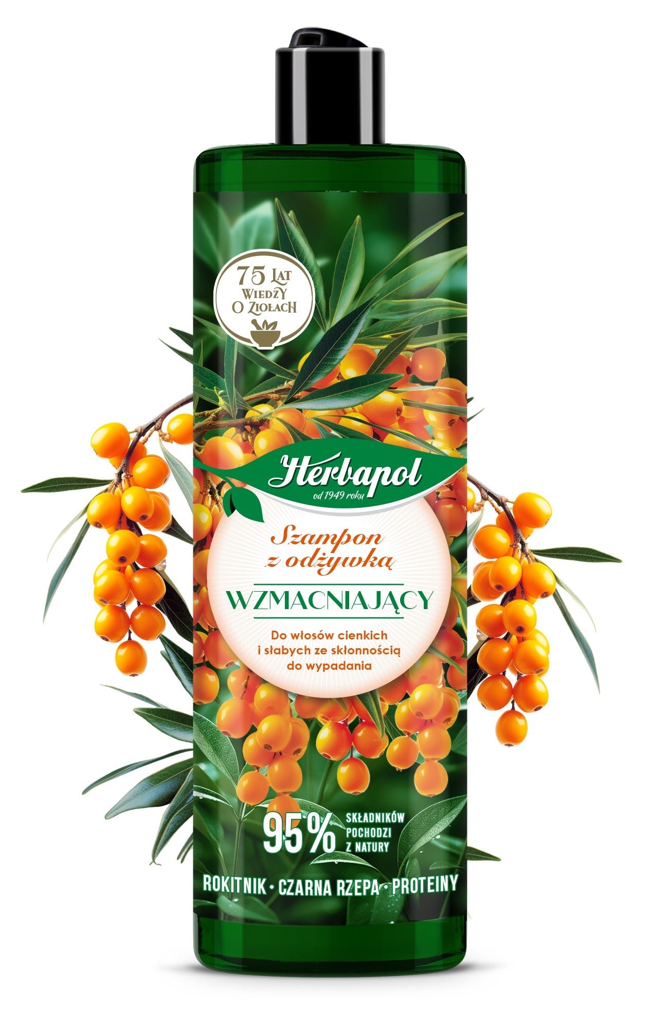 HERBAPOL Strengthening Shampoo with Conditioner Sea Buckthorn + Black Radish + Proteins 400 ml | Vaistine1.lt