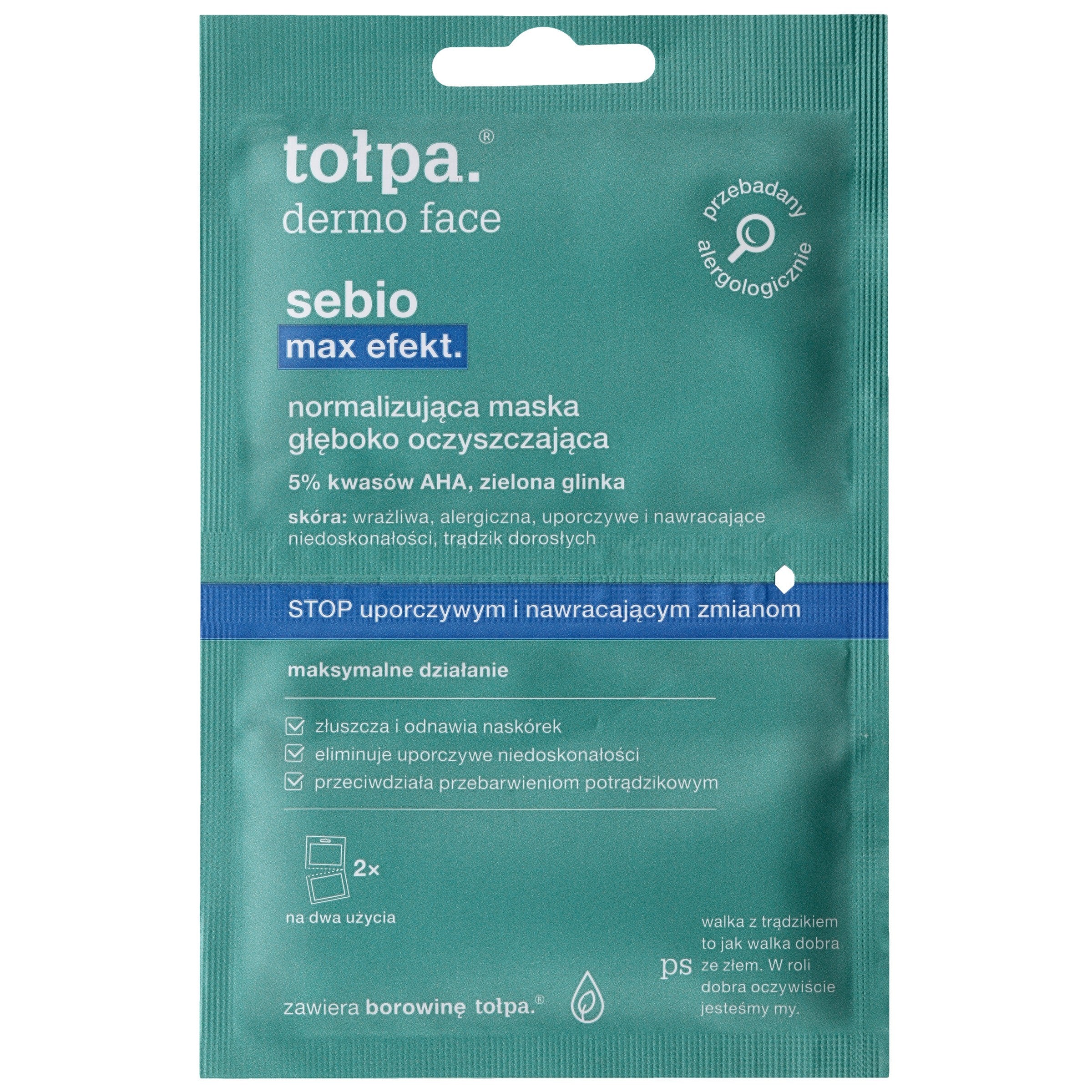 TOŁPA Dermo Face Sebio Max Effect Normalizing Deep Cleansing Mask 6mlx2 (sachet) | Vaistine1.lt