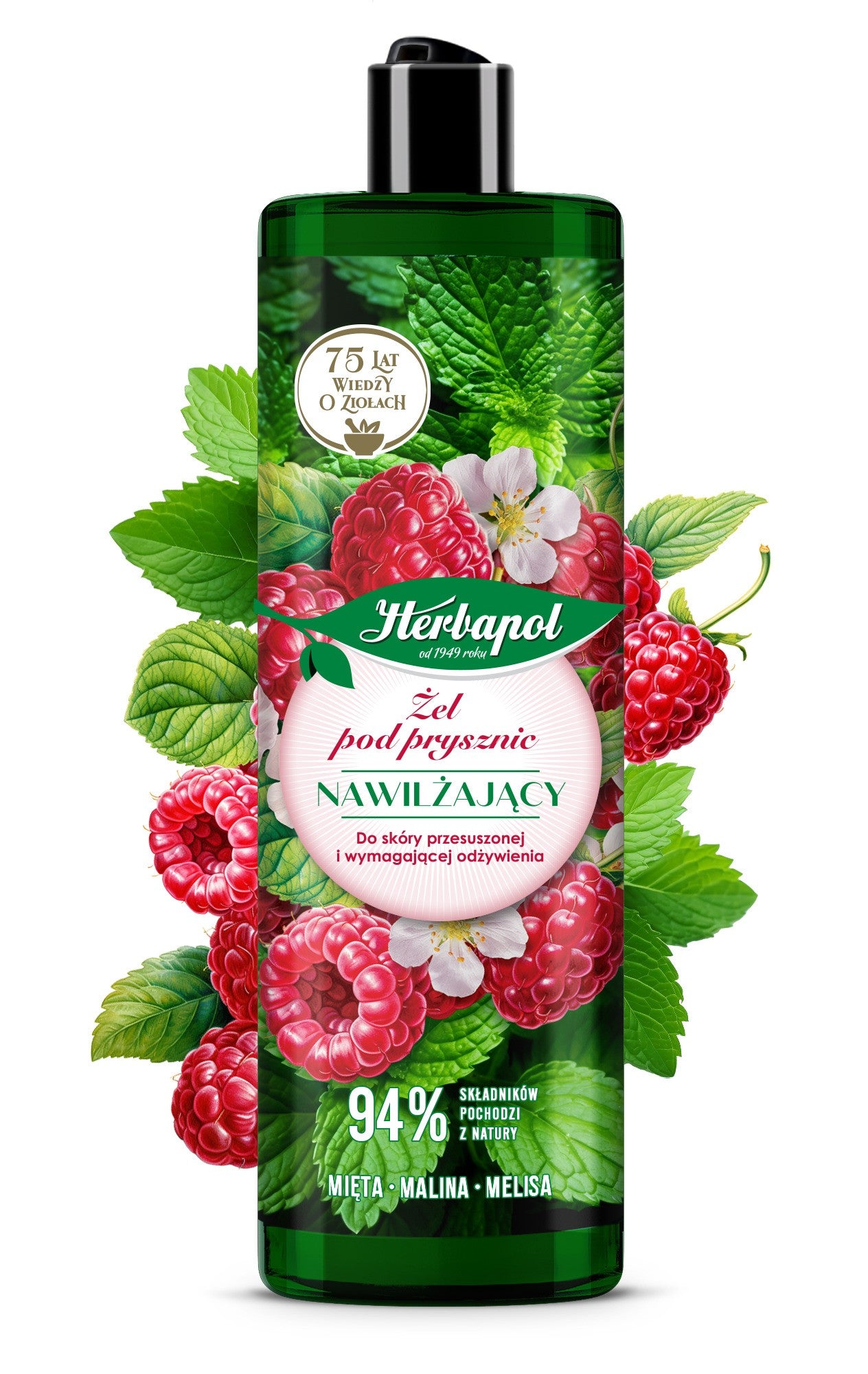 HERBAPOL Moisturizing Shower Gel Mint, Raspberry, Lemon Balm 400 ml | Vaistine1.lt