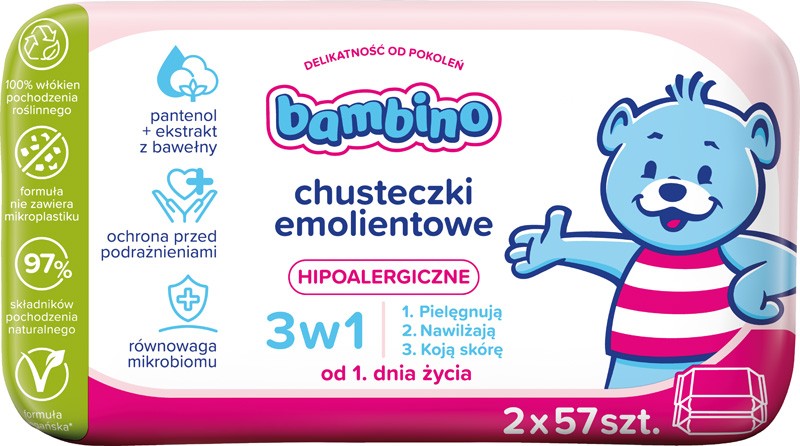 NIVEA Bambino emollient wipes 3in1 hypoallergenic 2 x 57 pcs | Vaistine1.lt | WestPharmacy.eu