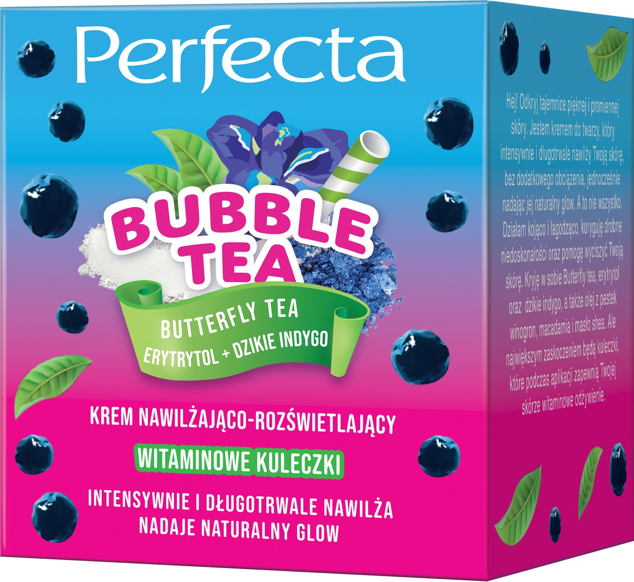 PERFECTA Bubble Tea Moisturizing and Illuminating Face Cream Butterfly Tea, Erythritol + Wild Indigo 50 ml | Vaistine1.lt