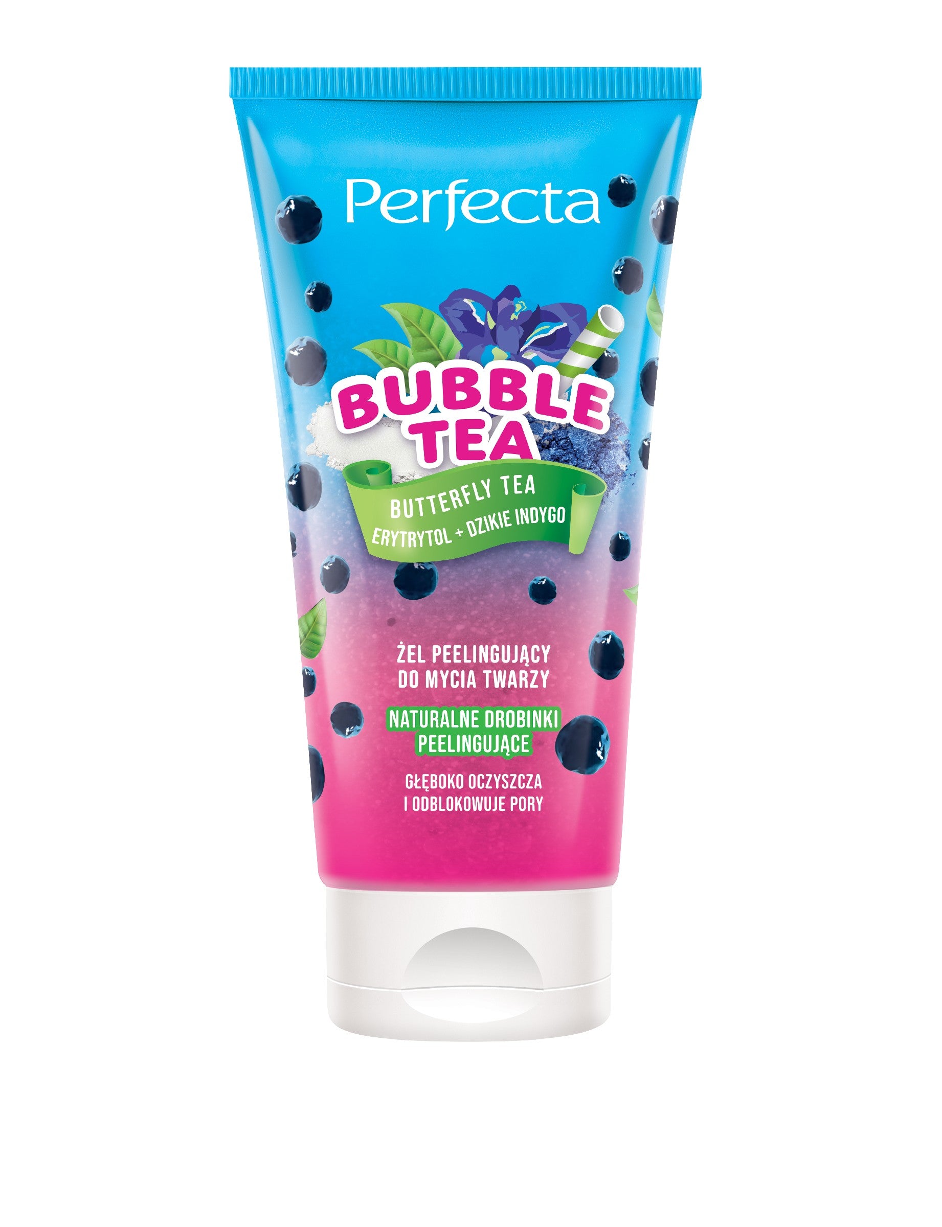 PERFECTA Bubble Tea Exfoliating Gel for Face Cleansing Butterfly Tea, Erythritol + Wild Indigo 150 ml | Vaistine1.lt