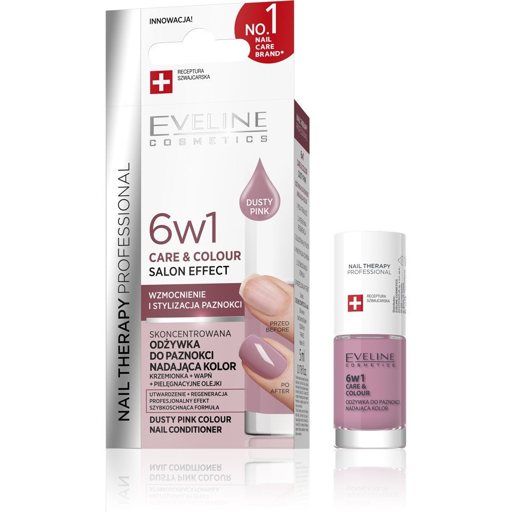 EVELINE Nail Therapy Professional Nail Polish that gives color Care&Colour 6in1 - Dusty Pink 5 ml | Vaistine1.lt