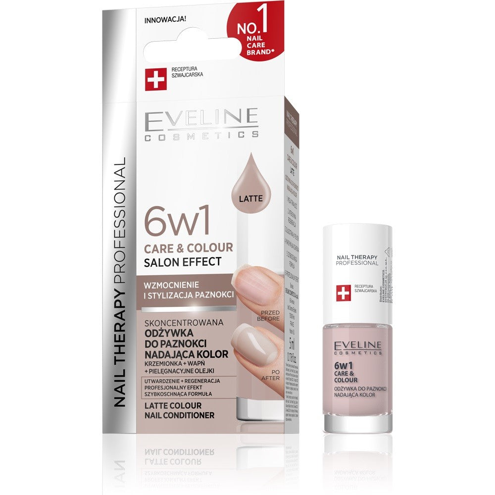 EVELINE Nail Therapy Professional Nail Polish that gives color Care&Colour 6in1 - Latte 5 ml | Vaistine1.lt