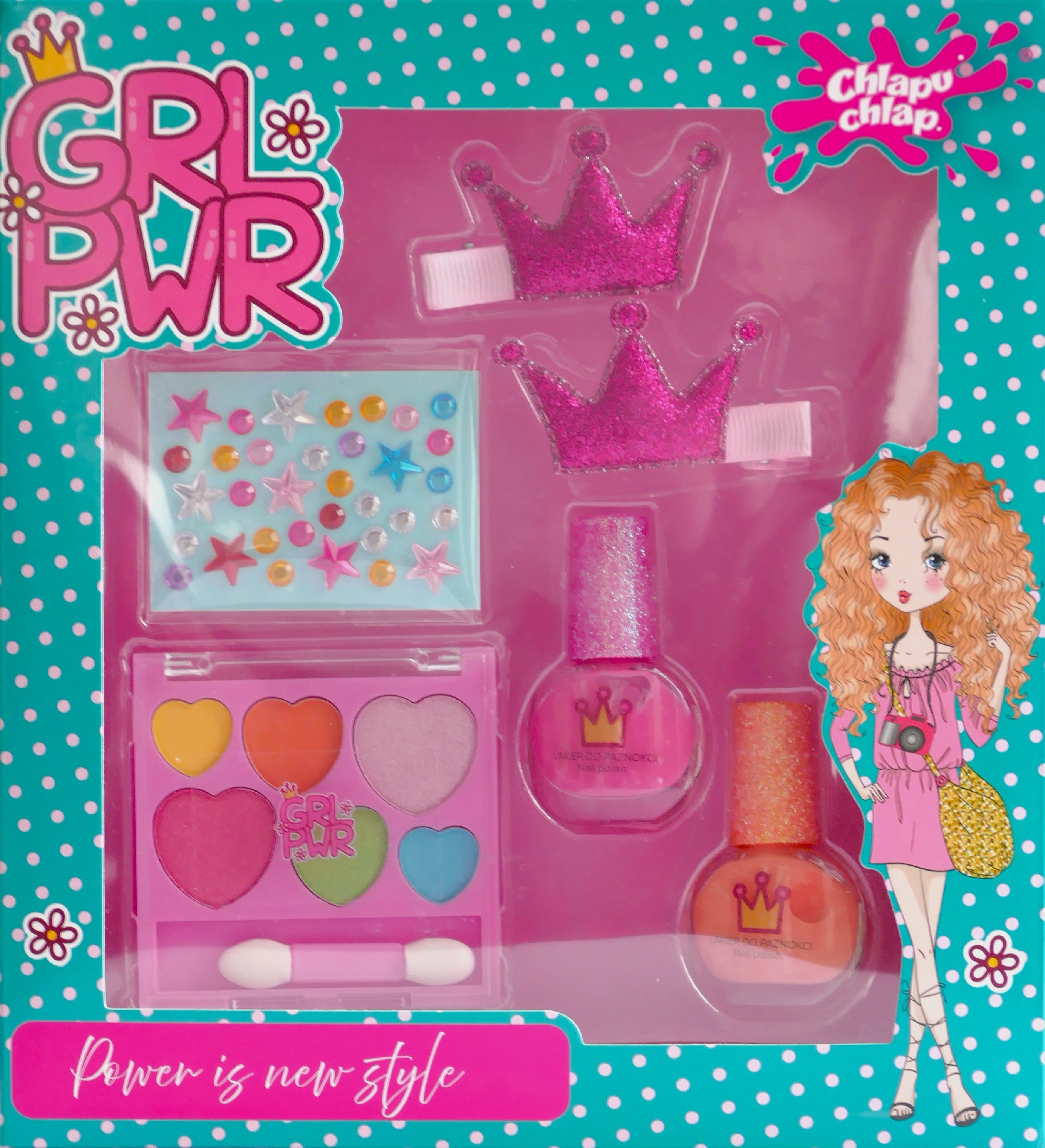 CHLAPU CHLAP Girl Power Baby Set with nail polish, hair clips, shadow palette and embellishments  - Vaistine1.lt | WestPharmacy.eu