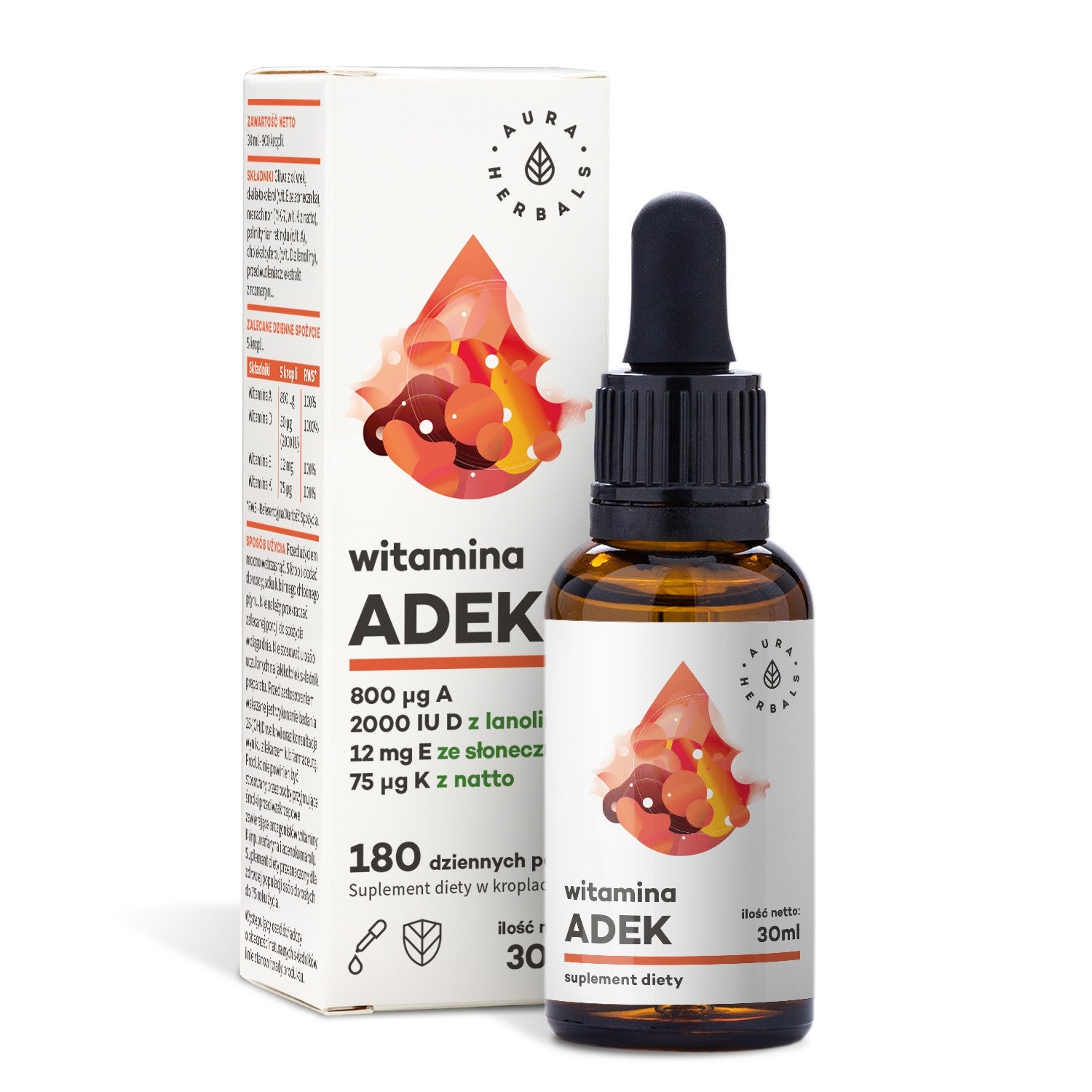 AURA HERBALS ADEK Vitamin A + D3 + E + K2 drops 30 ml.  - Vaistine1.lt | WestPharmacy.eu