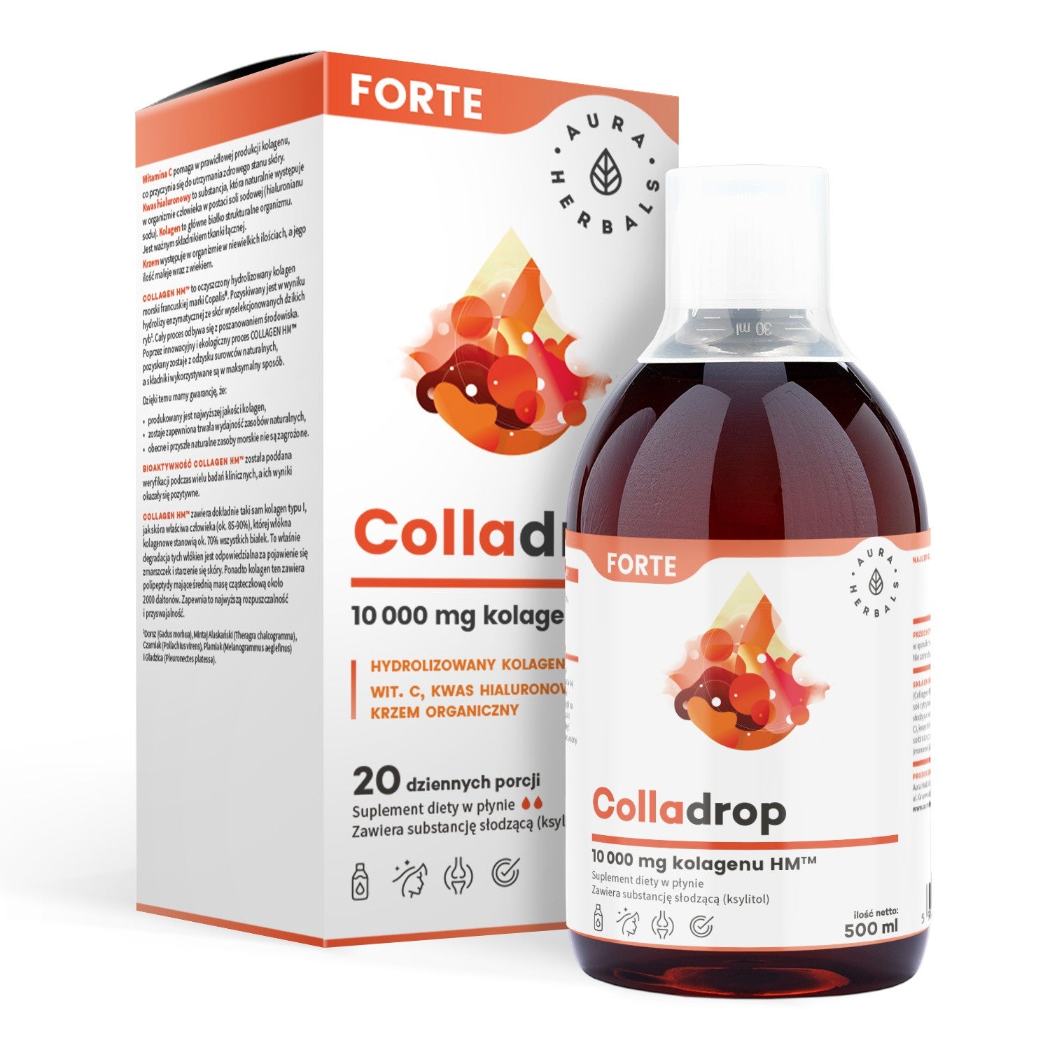 AURA HERBALS Colladrop Forte Hydrolyzed Marine Collagen 10000 mg Type I and III in liquid (20 daily servings)  - Vaistine1.lt | WestPharmacy.eu