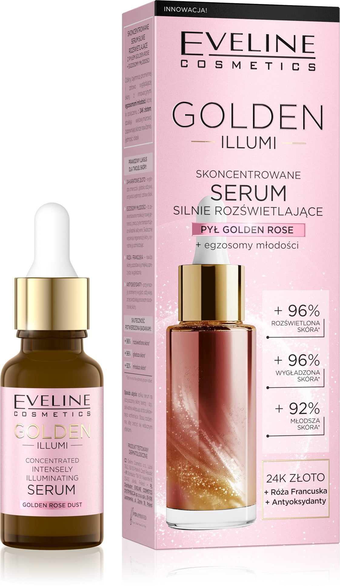 EVELINE Golden Illumi Concentrated Strongly Illuminating Serum with golden rose dust 18 ml  - Vaistine1.lt | WestPharmacy.eu