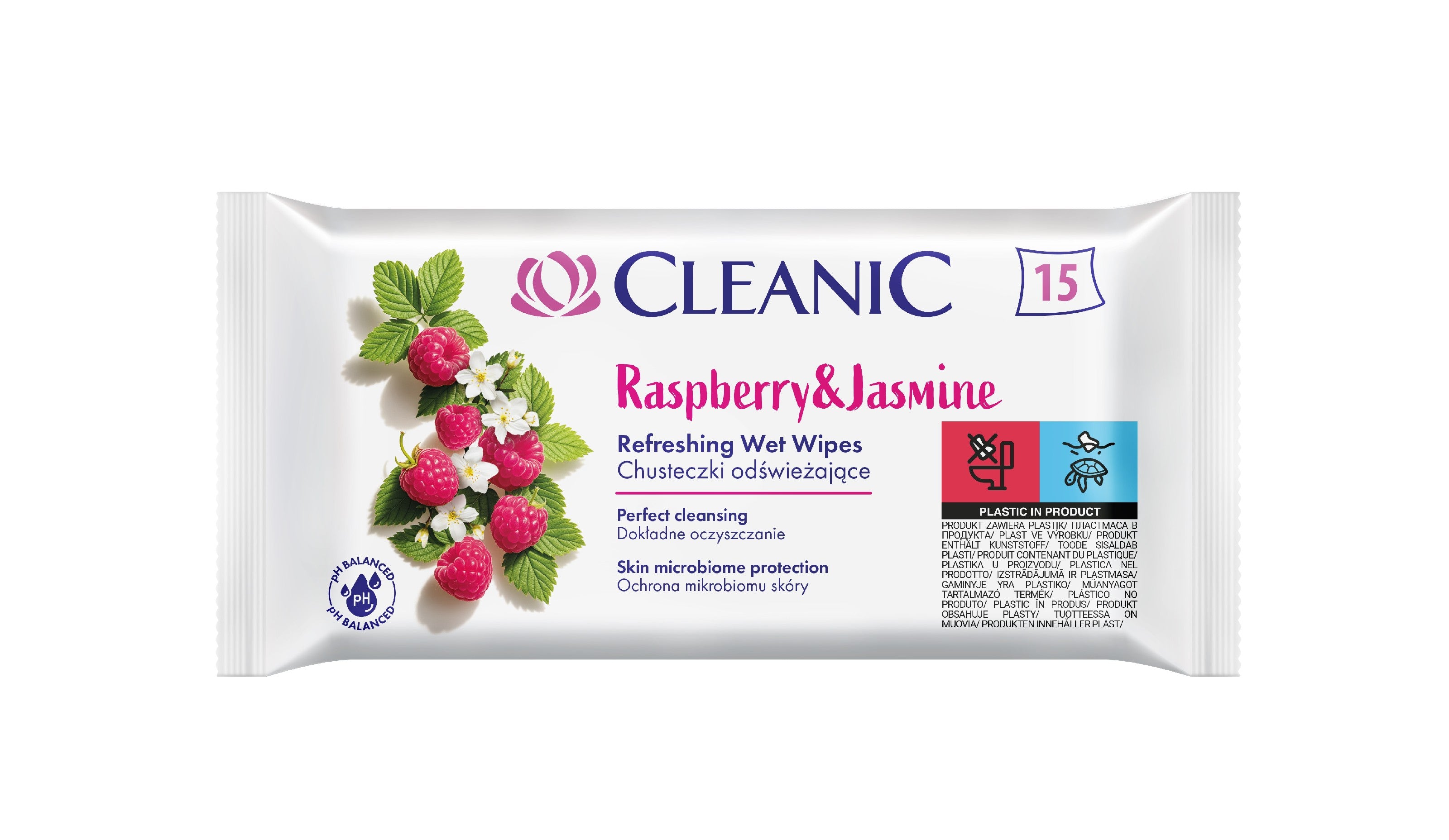 CLEANIC Refreshing Wipes - Raspberry & Jasmine - 15 pieces | Vaistine1.lt | WestPharmacy.eu