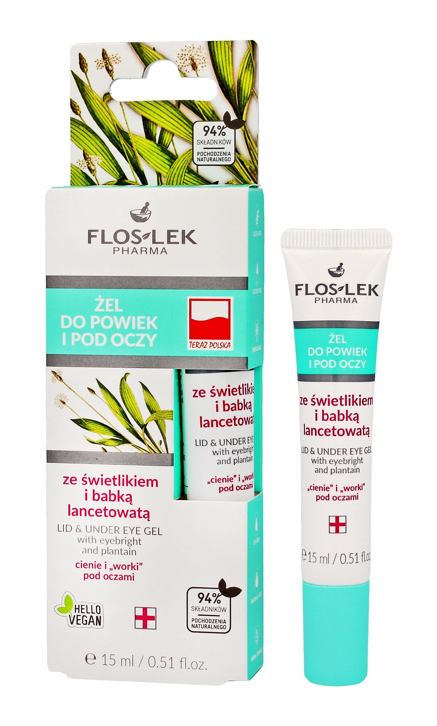 Floslek Pharma Eyelid and Under-Eye Gel with Eyebright and Plantain in a 15ml tube | Vaistine1.lt