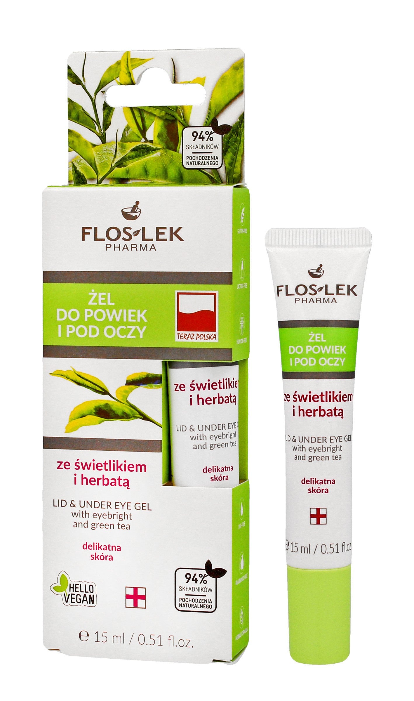 Floslek Pharma Gel with eyebright and tea for eyelids and under the eyes in a 15ml tube | Vaistine1.lt