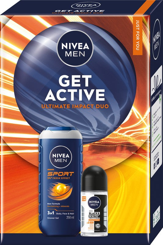 NIVEA Get Active Men's Gift Set (Shower Gel 250ml + Roll-on Antiperspirant 50ml) | Vaistine1.lt | WestPharmacy.eu