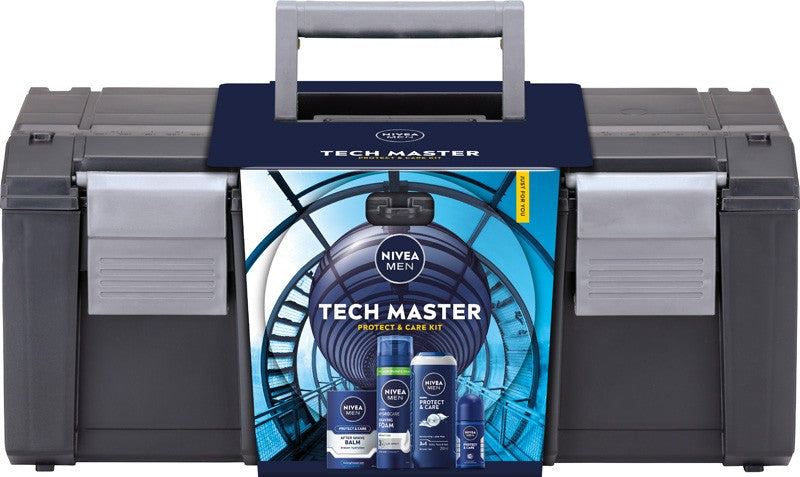 NIVEA Tech Master Men's Gift Set (50 ml roll-on antiperspirant + 250 ml shower gel + 200 ml shaving foam + 100 ml aftershave balm + toolbox) | Vaistine1.lt | WestPharmacy.eu