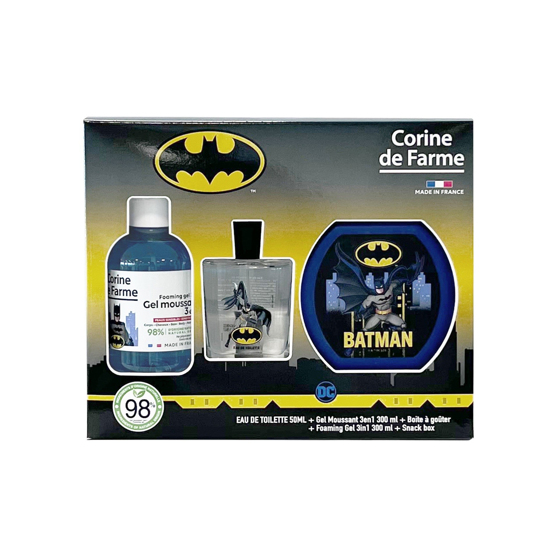 CORINA DE FARME Batman Set Eau de Toilette 50 ml + 3-in-1 Foaming Gel 300 ml + Snack Box | Vaistine1.lt | WestPharmacy.eu