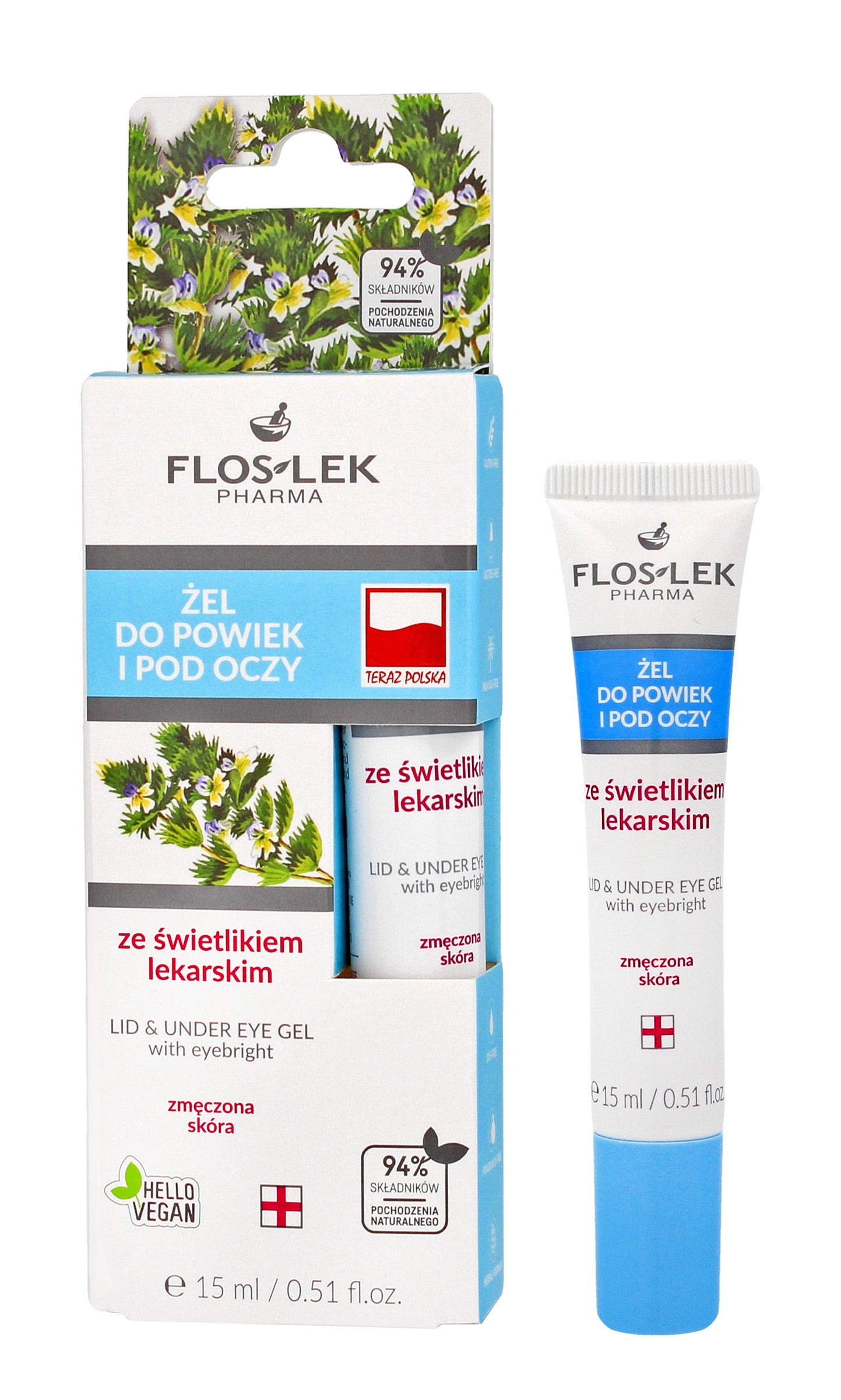 Floslek Pharma Eyelid and Under-Eye Gel with Eyebright in a 15ml tube | Vaistine1.lt