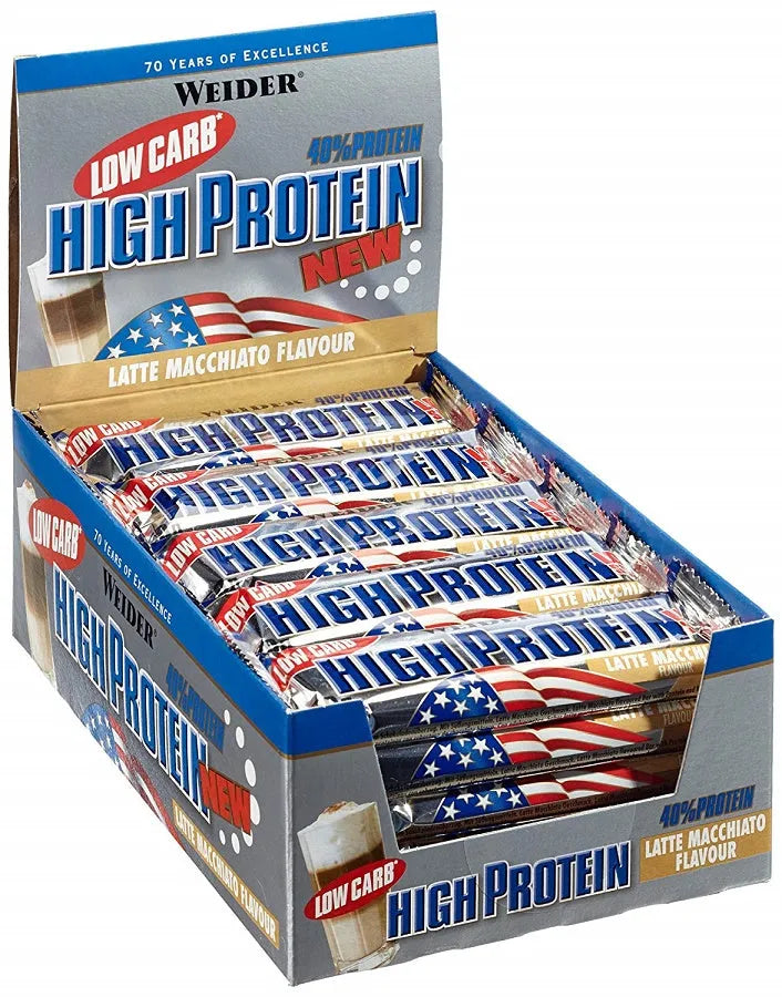 40% Low Carb High Protein Bar Chocolate - 24 x 50g - Weider - Maistas