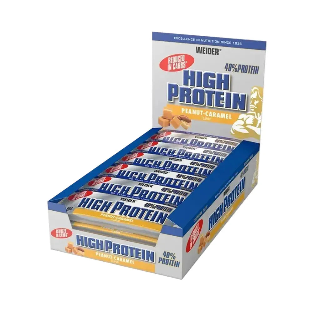 40% Low Carb High Protein Bar Peanut Caramel - 24 x 50g - Weider - Maistas