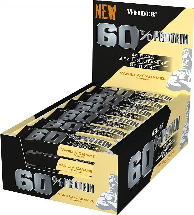 60% Protein Bar Salted Peanut-Caramel - 24 x 45g - Weider - Maistas