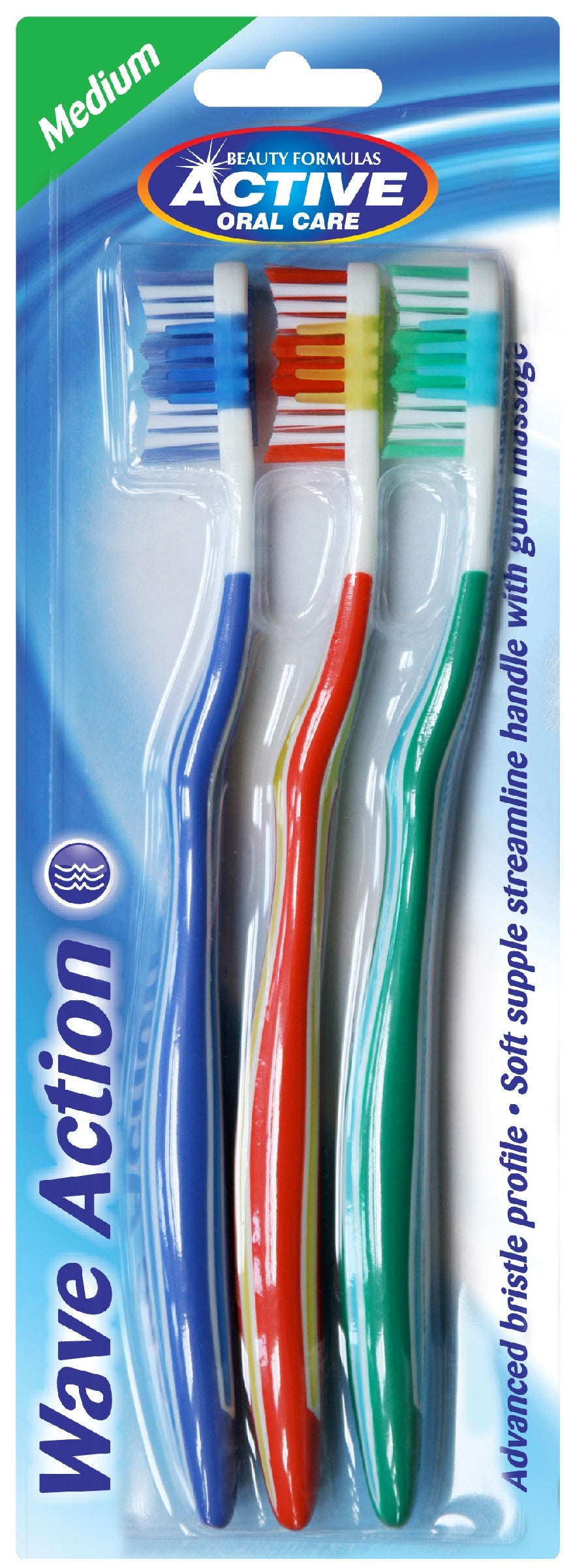 Beauty Formulas Active Oral Care Wave Action Toothbrush medium 1 pack - 3 pcs | Vaistine1.lt