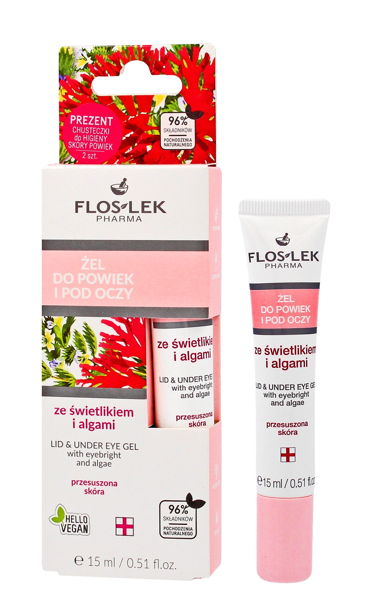 Floslek Pharma Gel with eyebright and algae for eyelids and under the eyes in a 15ml tube | Vaistine1.lt