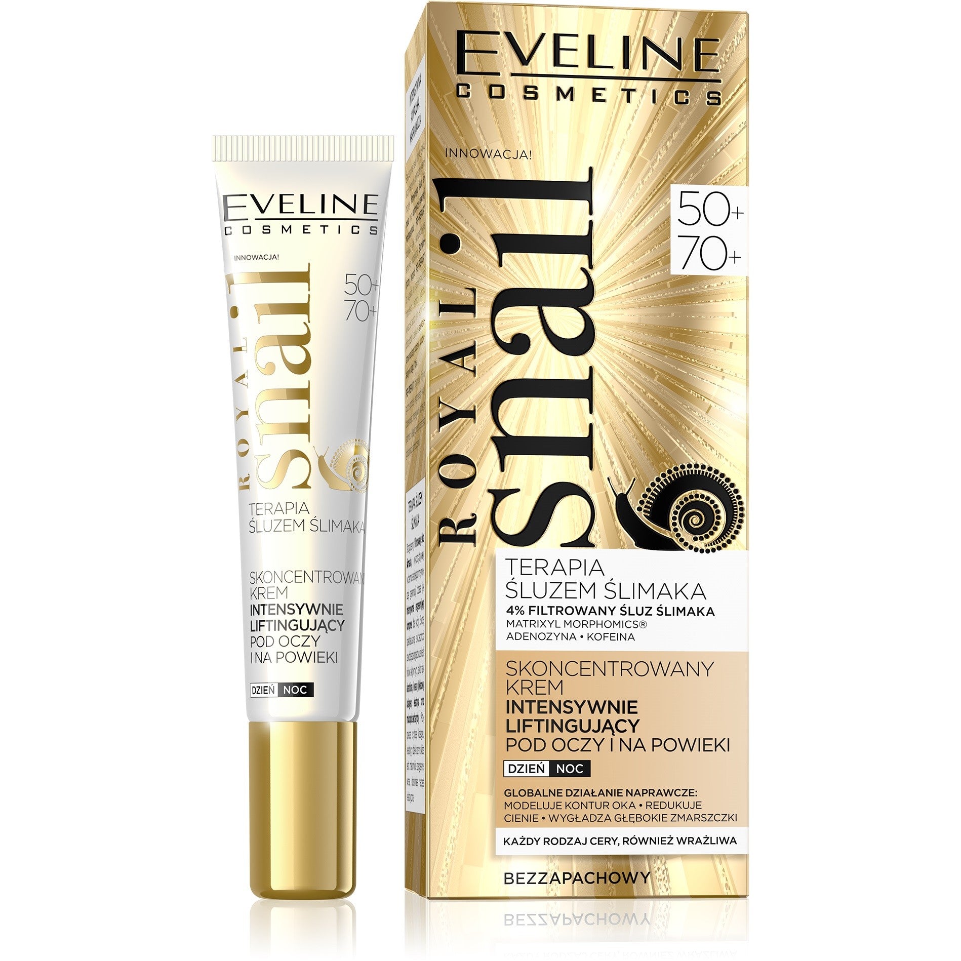 Eveline Royal Snail 50+/70+ Concentrated Cream intensely lifting for under eyes and eyelids for day and night 20ml | Vaistine1.lt