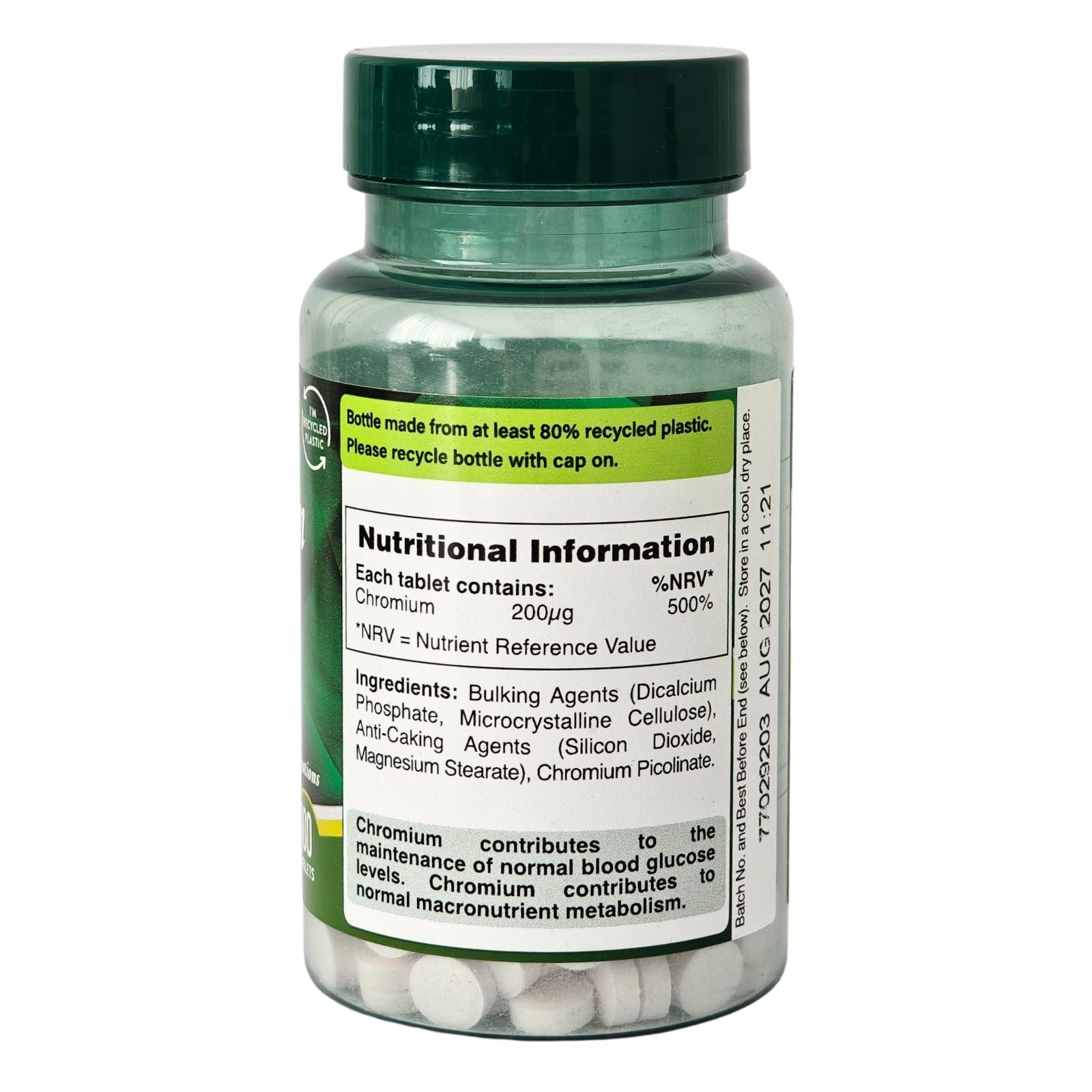 Chromium Picolinate, 200mcg - 100 tabs - label - Holland & Barrett