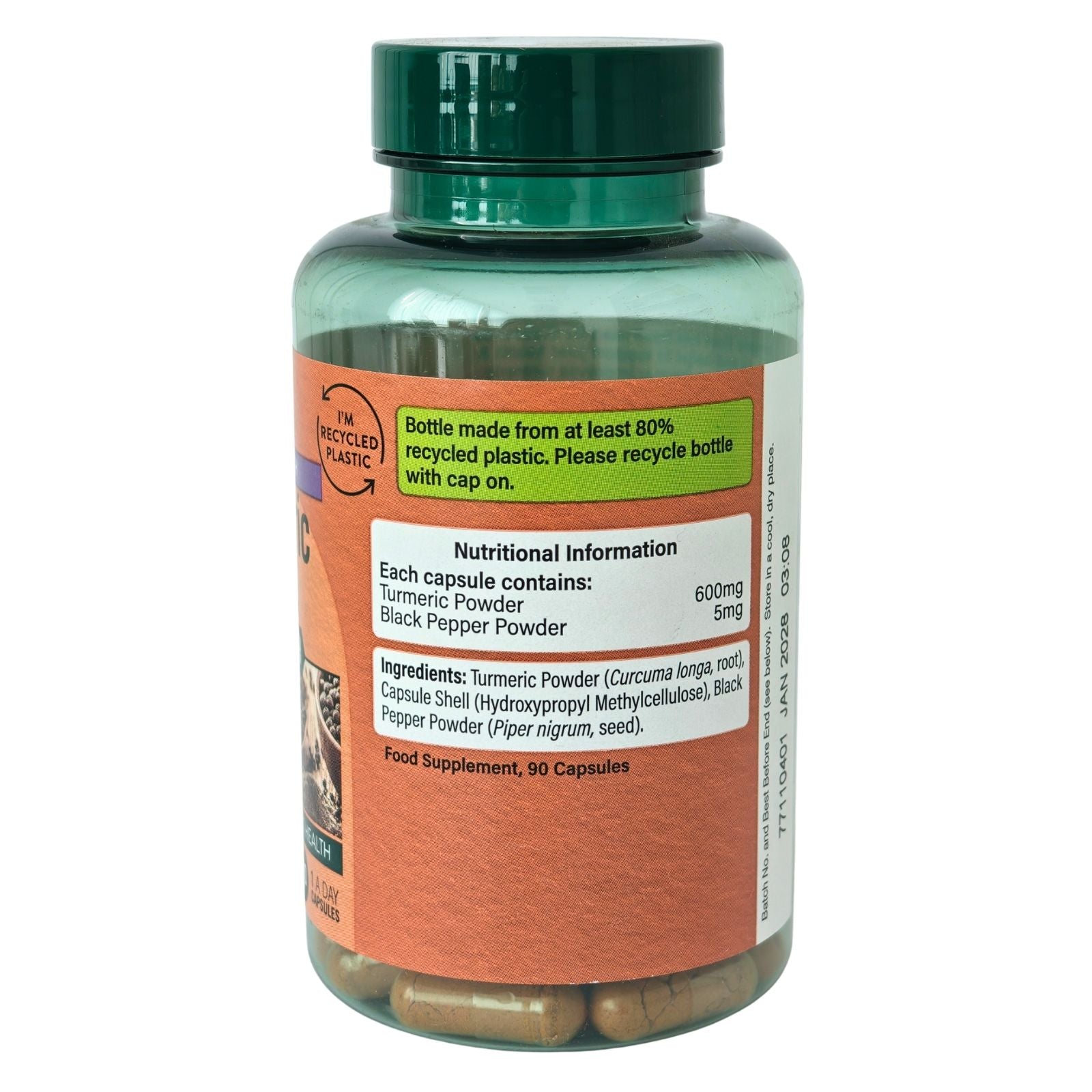 High Strength Turmeric with Black Pepper, 600mg - label - 90 caps - Holland & Barrett
