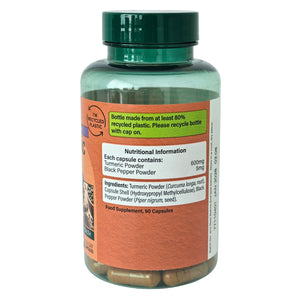 High Strength Turmeric with Black Pepper, 600mg - label - 90 caps - Holland & Barrett