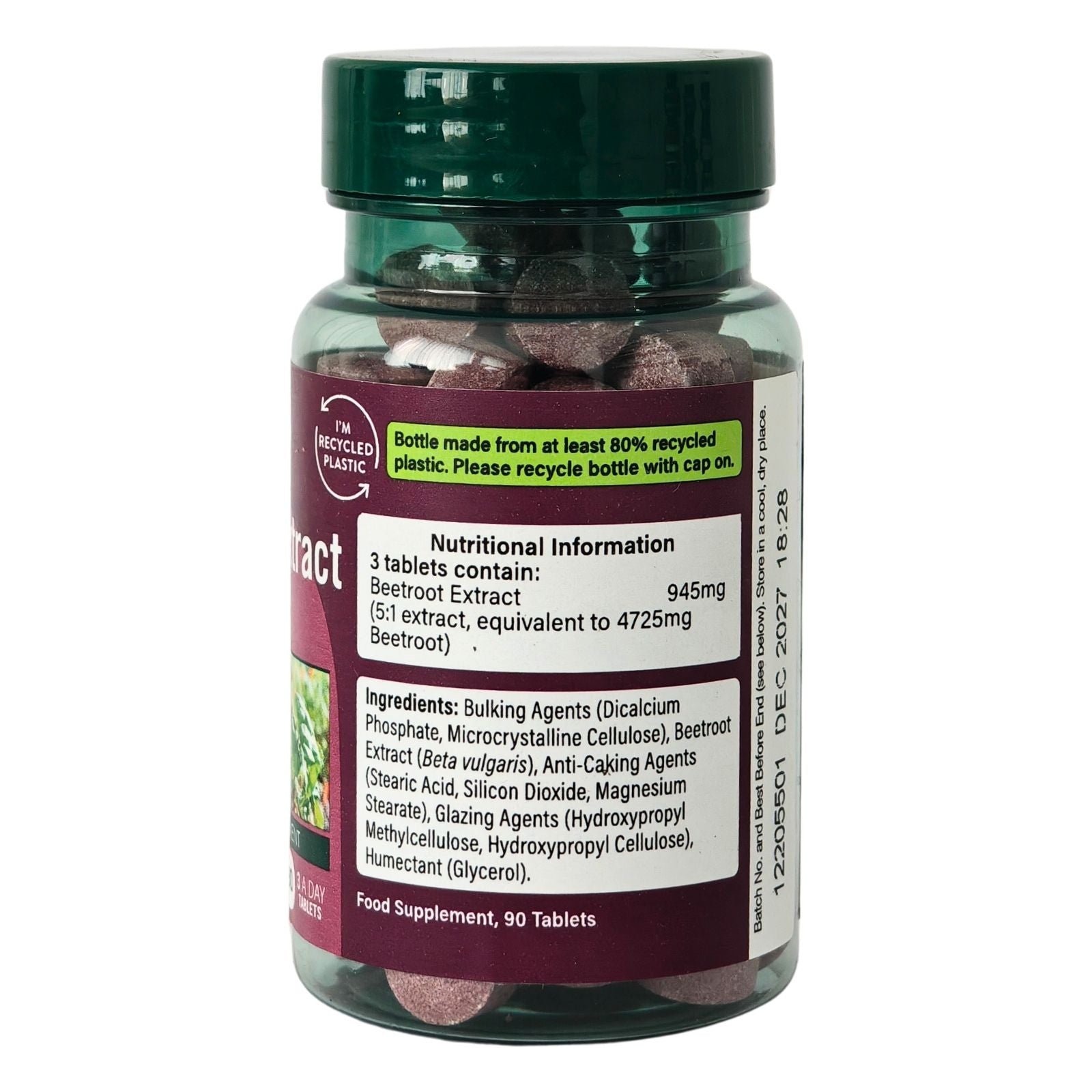 Beetroot Extract, 945mg - 90 tabs - label - Holland & Barrett