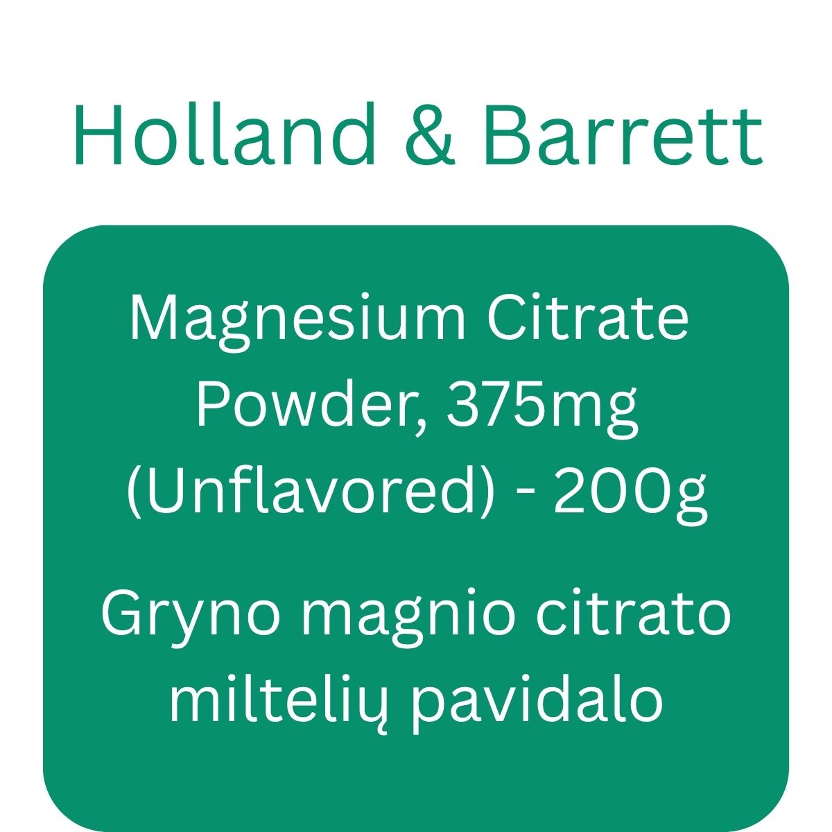 Magnesium Citrate Powder, 375mg (Unflavored) - 200g - Holland & Barrett