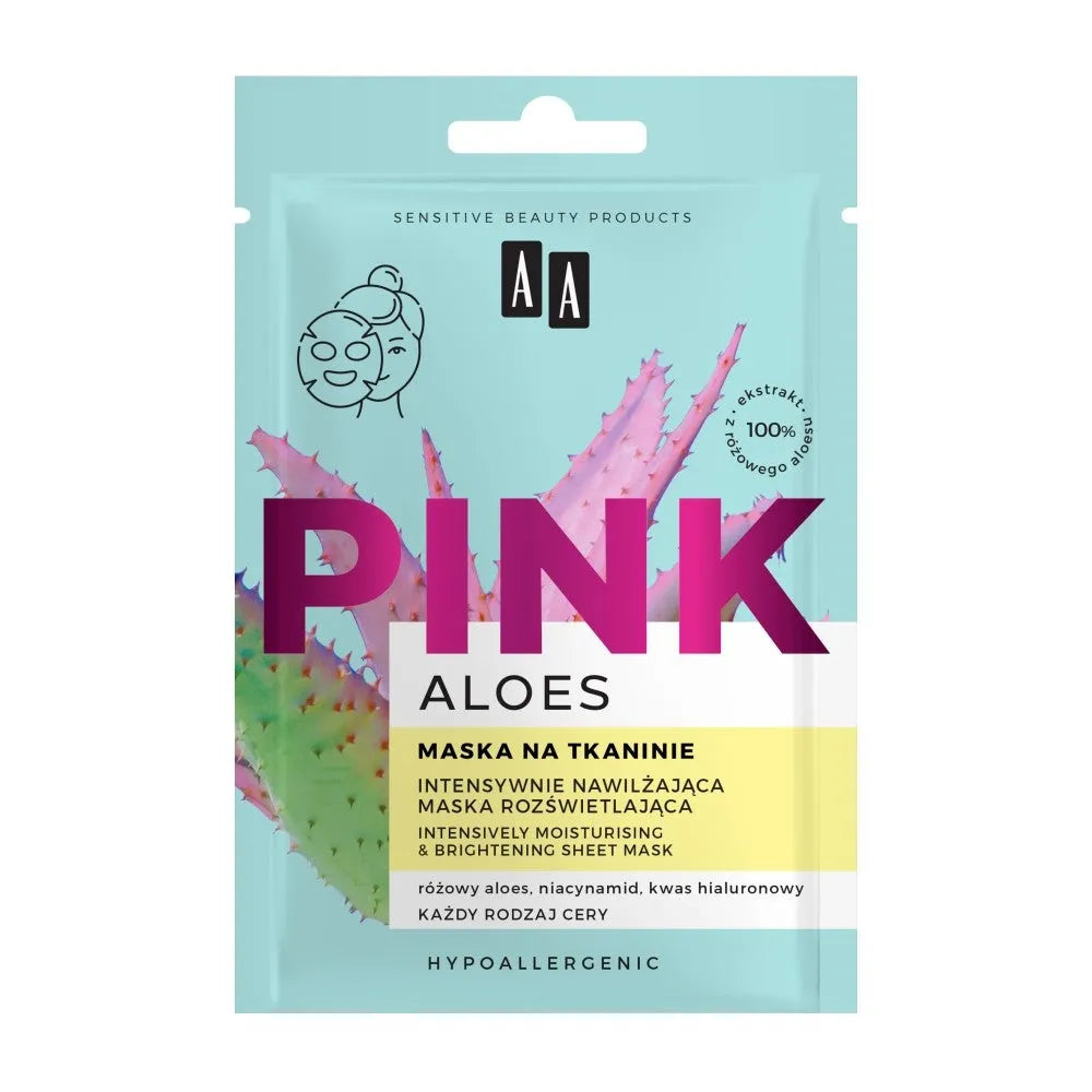 AA ALOE PINK Mask Drėkina ir šviesina - kaukė ant audinio - 18 ml - Kosmetika