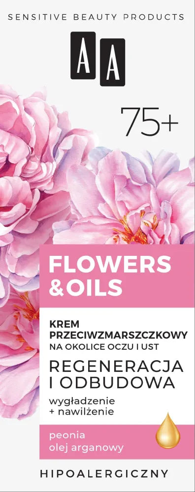 AA Flowers & Oils 75+ Kremas nuo raukšlių aplink akis ir lūpas - regeneracija rekonstrukcija 15ml - Kosmetika