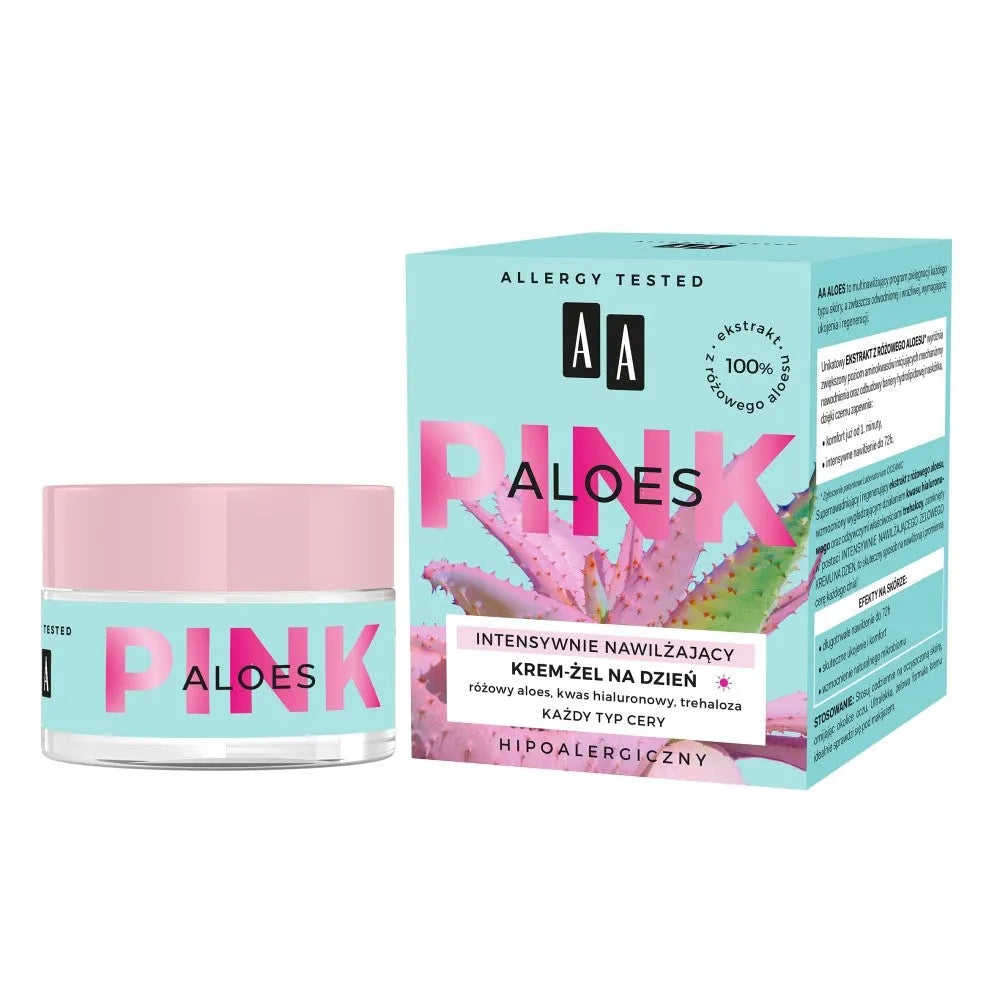 AA Pink Aloes Intensyviai Drėkinantis Dieninis Kremas-Gelis Visiems Odos Tipams 50ml - Kosmetika