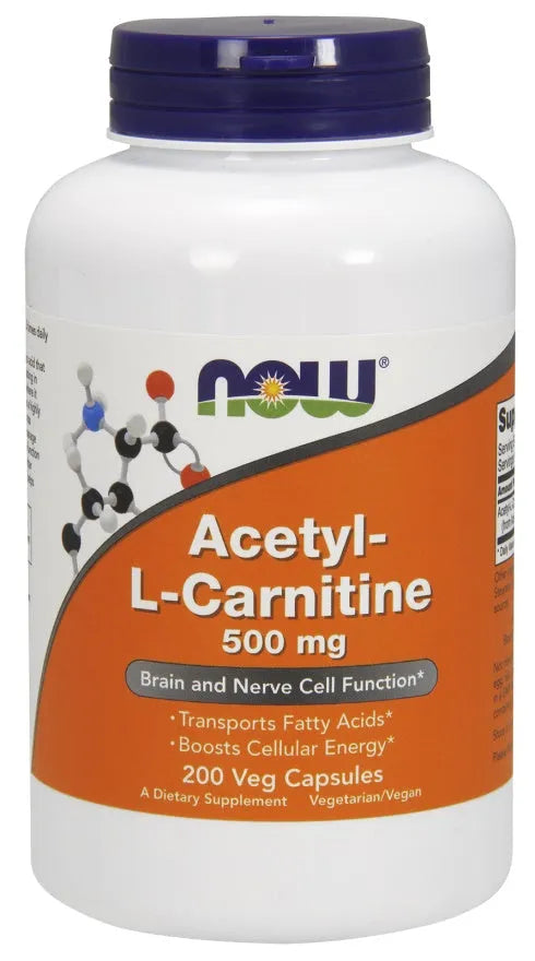 Acetyl-L-Carnitine 500mg - 200 vcaps - NOW Foods - Papildai
