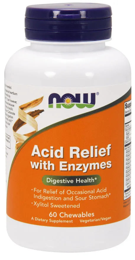 Acid Relief with Enzymes - 60 chewables - NOW Foods - Papildai